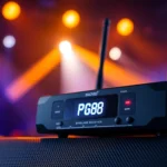 PG88 wireless microphone receiver with signal indicators and sleek design on stage setup, ideal for professional audio applications.