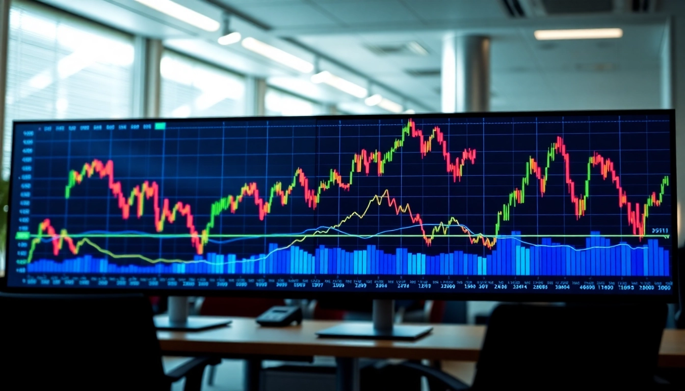 UK Stock Market News updates shown on screens with rising stock trends and analytical data,